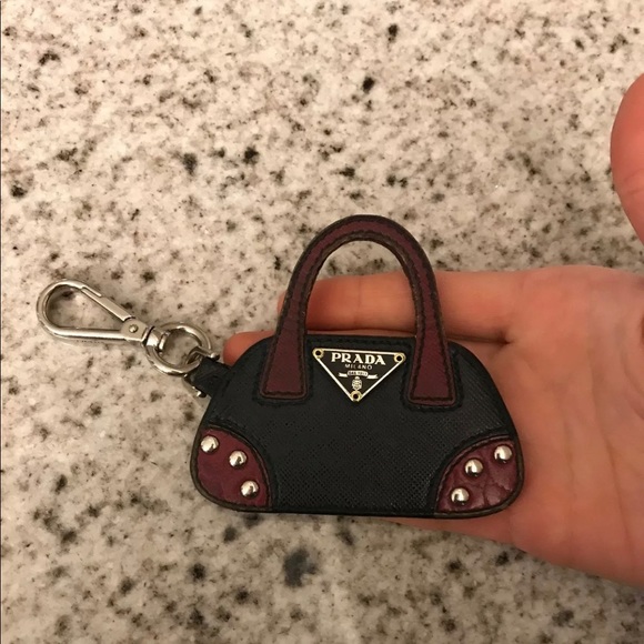 Prada Accessories - Prada Burgundy / Black Keychain W Silver Hardware
